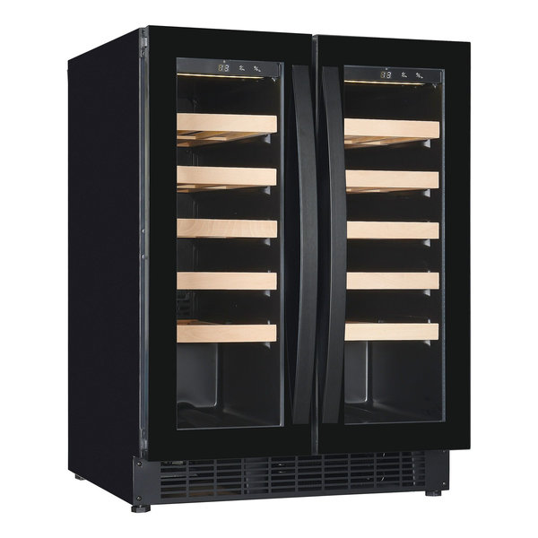 Wijnkoelkast 100L | 40 flessen | 2 Glazen deur | Zwart | 2 x 5 roosters | Geforceerd | 595x570x820(h)mm