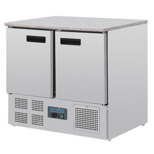 Koelwerkbank | 240L | 2 Deuren (1/1 GN) | +2°C/+5°C | Geventileerd | 0.16kW | Natuursteen Werkblad | 900x700x880(h)mm