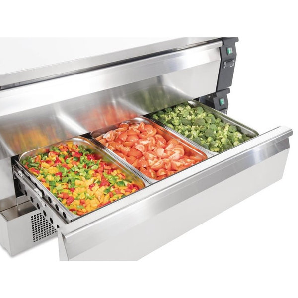 Koel-/Vrieswerkbank | 265L | 2 Laden (6x 1/1 GN) | -10°C/-20°C & -2°C/+10°C | Geforceerd | Wielen (Geremd) | 1230x700x870(h)mm
