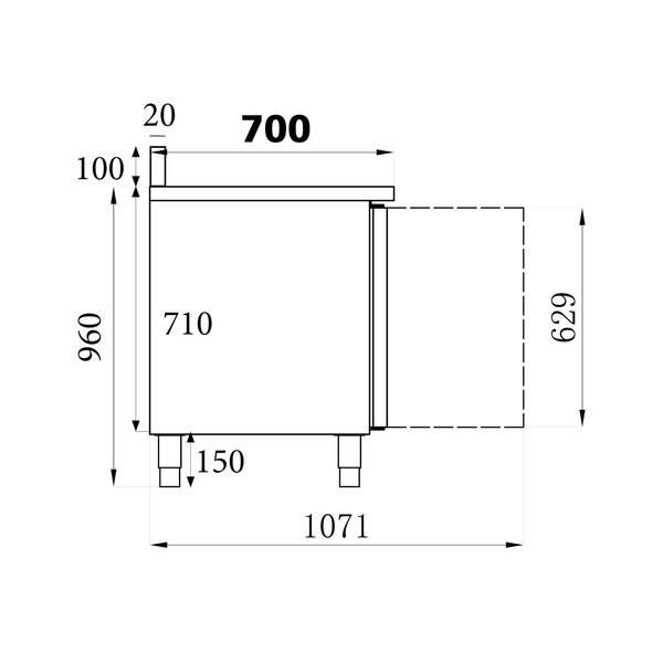 Koelwerkbank | 282L | 2 Deuren (1/1 GN) | +2°C/+8°C | Geforceerd | Achteropstand | 1360x700x850/950(h)mm