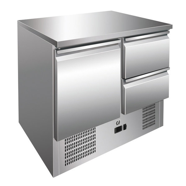 Koelwerkbank | 247L | 1 Deur (1/1 GN) + 2 Laden | +2°C/+8°C | Geforceerd | 0.2kW | 900x700x860(h)mm