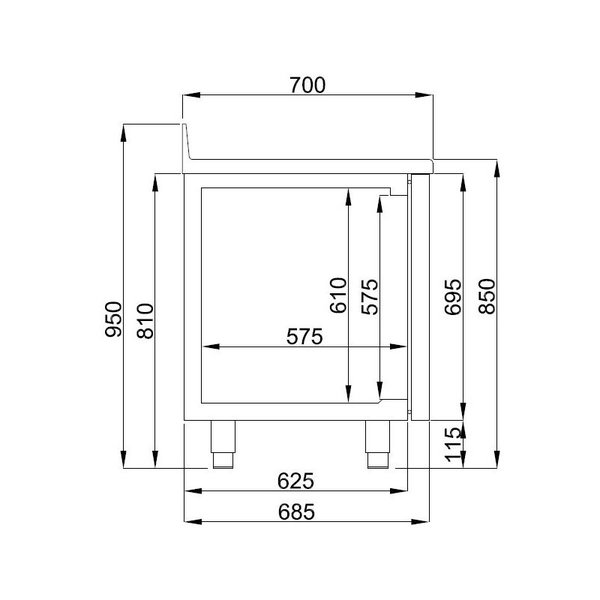Koelwerkbank | PRO LINE | Energiezuinig | 281L | 2 Deuren (1/1 GN) | -2°C/+8°C | Geforceerd | Achteropstand | 1300x700x860(h)mm