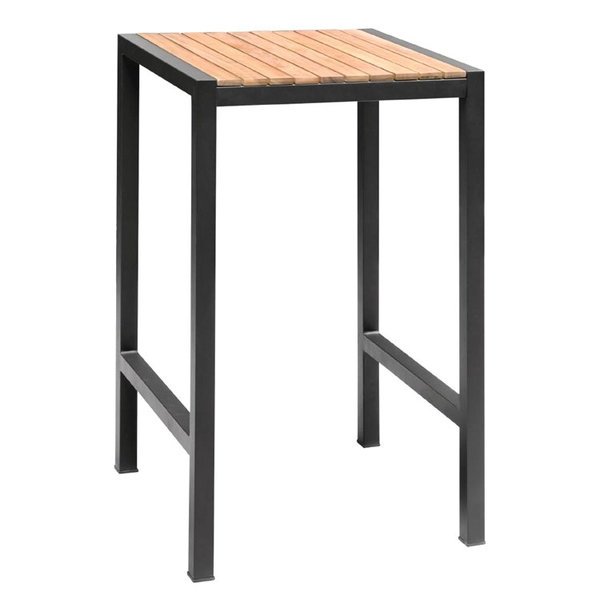 Statafel | Hout/Staal | Acaciahout Blad | Zwart Frame | In-/Outdoor | 600x600x1000(h)mm