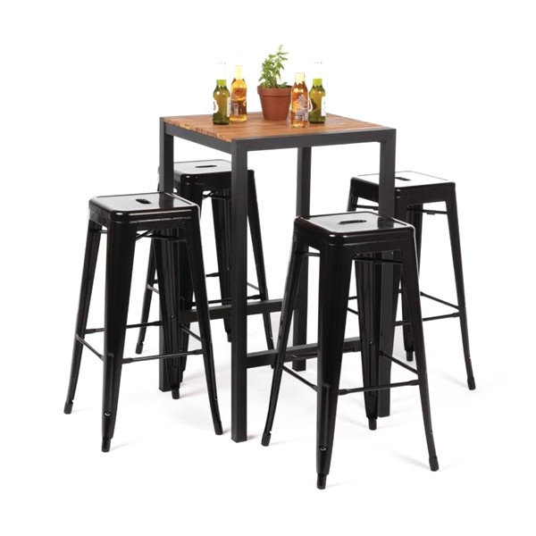 Statafel | Hout/Staal | Acaciahout Blad | Zwart Frame | In-/Outdoor | 600x600x1000(h)mm