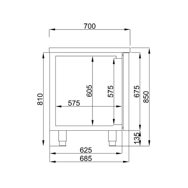 Koelwerkbank | PRO LINE | 281L | 2 Deuren (1/1 GN) + 1 Lade | -2°C/+8°C | Geforceerd | 1400x700x850(h)mm
