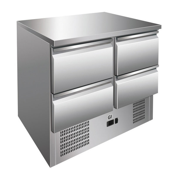 Koelwerkbank | 247L | 4 Laden (1/1 GN) | +2°C/+8°C | Geforceerd | 0.2kW | Wielen | Achteropstand | 900x700x860(h)mm