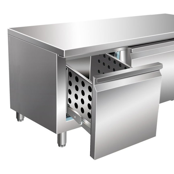 Koelwerkbank | Laag Model | 214L | 2 Laden (1/1 GN) | -2°C/+10°C | Geforceerd | 0.35kW | 1360x700x650(h)mm