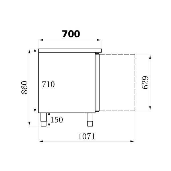 Koelwerkbank | 417L | 1 Deur + 4 Laden (1/1 GN) | +2°C/+8°C | Geforceerd | 1795x700x850(h)mm