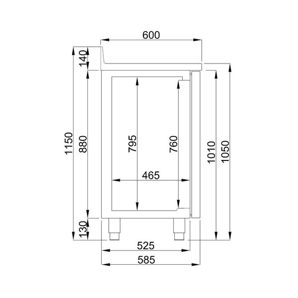 Koffie-Koelwerkbank | 632L | 3 Deuren (1/1 GN) + Afkloplade | -2°C/+8°C | Geforceerd | Achteropstand | 2135x600x1050/1150(h)mm