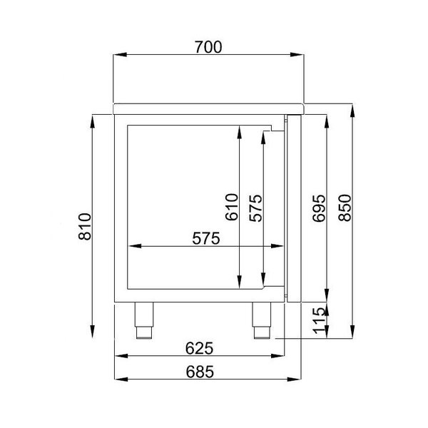 Koelwerkbank | ENERGY LINE | Energiezuinig | 474L | 1 Deur + 4 Laden (1/1 GN) | -2°C/+8°C | Geforceerd | 1785x700x850(h)mm