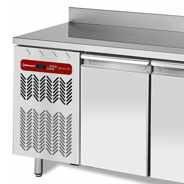 Koelwerkbank | Energiezuinig | 405L | 3 Deuren (1/1 GN) | -2°C/+8°C | Geforceerd | 0.36kW | Achteropstand | 1805x700x880/985(h)mm