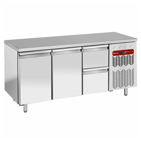 Koelwerkbank | Energiezuinig | 405L | 2 Deuren + 2 Laden (1/1 GN) | -2°C/+8°C | Geforceerd | 0.36kW | 1805x700x880/900(h)mm