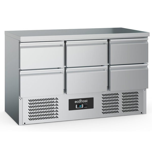 Koelwerkbank | 400L | 6 Laden | +2°C/+8°C | Statisch + Ventilator | 1365x700x876(h)mm