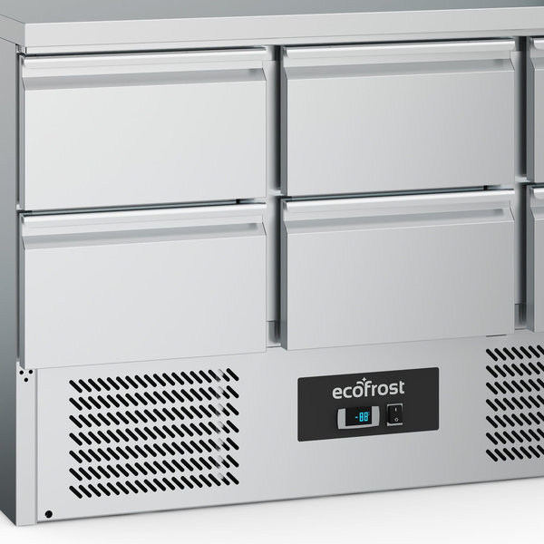Koelwerkbank | 400L | 6 Laden | +2°C/+8°C | Statisch + Ventilator | 1365x700x876(h)mm