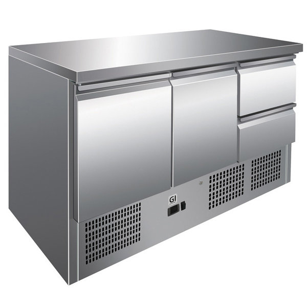 Koelwerkbank | 400L | 2 Deuren + 2 Laden (1/1 GN) | +2°C/+8°C | Geforceerd | 0.24kW | Wielen | 1365x700x876(h)mm
