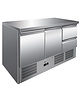 Gastro-Inox Koelwerkbank | 400L | 2 Deuren + 2 Laden (1/1 GN) | +2°C/+8°C | Geforceerd | 0.24kW | Wielen | 1365x700x876(h)mm 