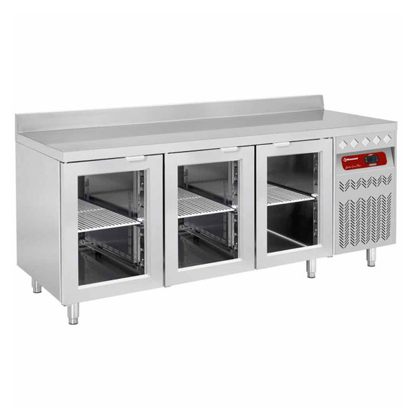 Koelwerkbank | 405L | 3 Glasdeuren (1/1 GN) | -2°C/+8°C | Geventileerd | 0.25kW | Achteropstand | 1795x700x866/960(h)mm