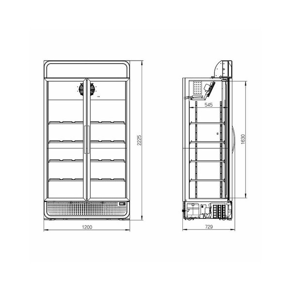 Koelkast | 885L | Wit/RVS | 0°C/+10°C | Geforceerd | Draaideuren | 1200x720x1990(h)mm