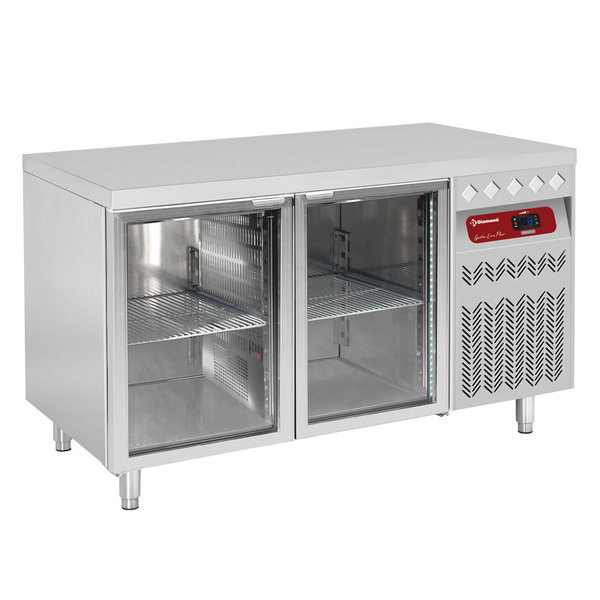 Koelwerkbank | 260L | 2 Glasdeuren (1/1 GN) | -2°C/+8°C | Geventileerd | 0.27kW | 1330x700x850/900(h)mm