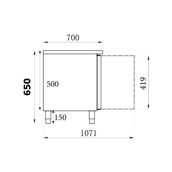 Koelwerkbank | STANDARD LINE | Laag Model | 380L | 4 Deuren (1/1 GN) | +2°C/+8°C | Geforceerd | 2230x700x650(h)mm