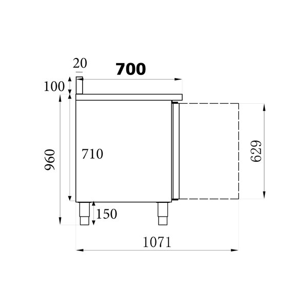 Koelwerkbank | 553L | 4 Deuren (1/1 GN) | +2°C/+8°C | Geforceerd | 0.34kW | Achteropstand | 2230x700x850/950(h)mm