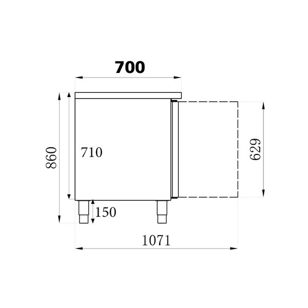 Koelwerkbank | 553L | 3 Deuren + 2 Laden (1/1 GN) | +2°C/+8°C | Geforceerd | 2230x700x850(h)mm