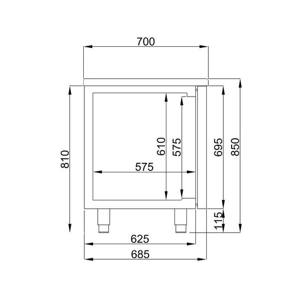 Koelwerkbank | PRO LINE | Energiezuinig | 632L | 4 Deuren (1/1 GN) | -2°C/+8°C | Geforceerd | 2270x700x850(h)mm
