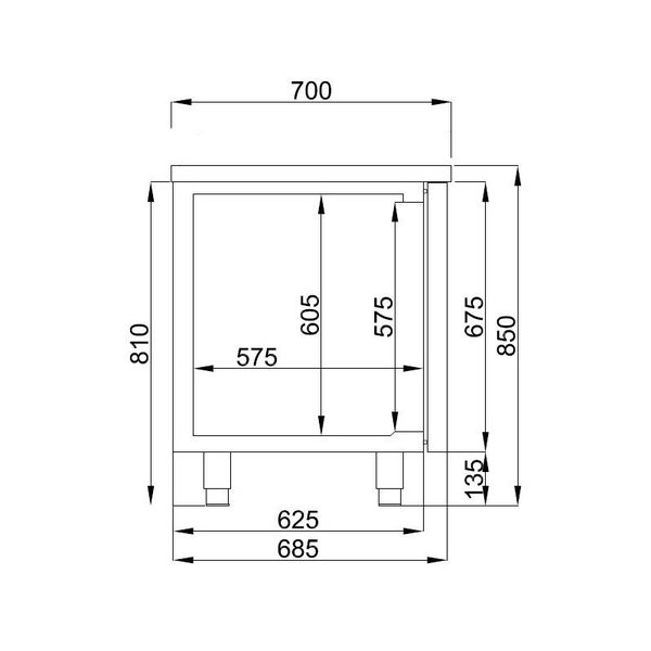 Koelwerkbank | 632L | 4 Deuren (1/1 GN) + 1 Lade | -2°C/+8°C | Geforceerd | 0.45kW | 2330x700x850(h)mm