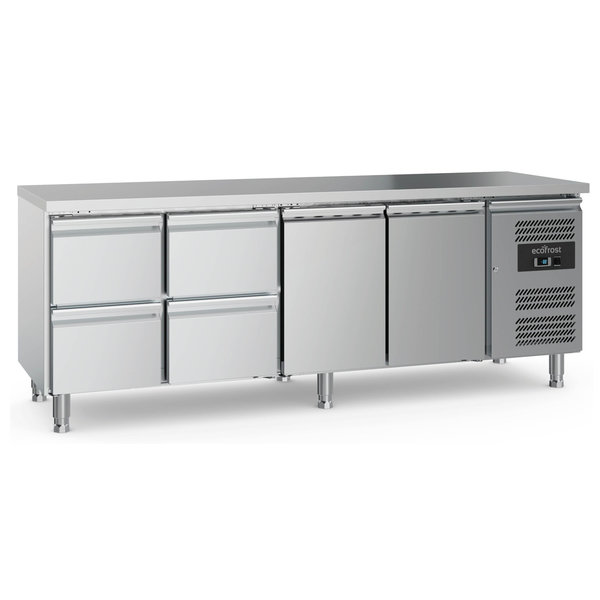 Koelwerkbank | 553L | 2 Deuren + 4 Laden (1/1 GN) | +2°C/+8°C | Geforceerd | 2230x700x850(h)mm