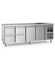 Ecofrost Koelwerkbank | 553L | 2 Deuren + 4 Laden (1/1 GN) | +2°C/+8°C | Geforceerd | 2230x700x850(h)mm 