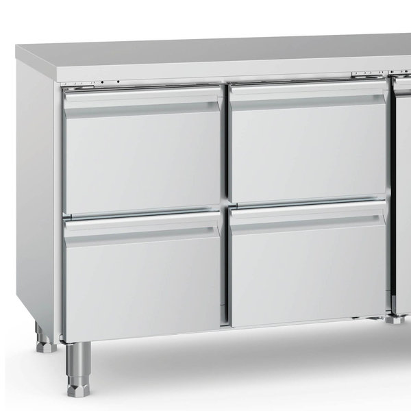 Koelwerkbank | 553L | 2 Deuren + 4 Laden (1/1 GN) | +2°C/+8°C | Geforceerd | 2230x700x850(h)mm