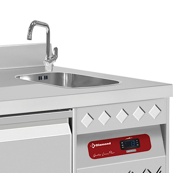 Koelwerkbank | Spoelbak | 550L | 4 Deuren (1/1 GN) | -2°C/+8°C | Geventileerd | 0.38kW | Achteropstand | 2260x700x866/1045(h)mm