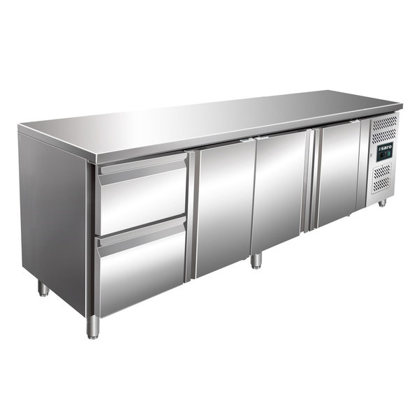 Koelwerkbank | 615L | 3 Deuren + 2 Laden (1/1 GN) | -2°C/+8°C | Geforceerd | 0.3kW | 2230x700x850/950(h)mm