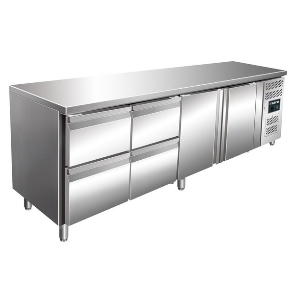 Koelwerkbank | 615L | 2 Deuren + 4 Laden (1/1 GN) | -2°C/+8°C | Geforceerd | 2230x700x850/950(h)mm