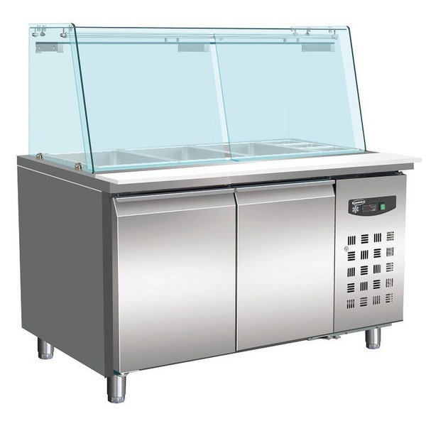 Saladette | STANDARD LINE | 428L | 2 Deuren (EN600x400) | Boven 4x 1/1 GN | -2°C/+8°C | Geforceerd | Glasopstand + Snijblad | 1510x800x860/1365(h)mm