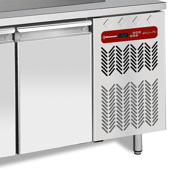 Koelwerkbank | Energiezuinig | 260L | 2 Deuren (1/1 GN) | -2°C/+8°C | Geforceerd | Spoelbak + Achteropstand | 1355x700x880/985(h)mm