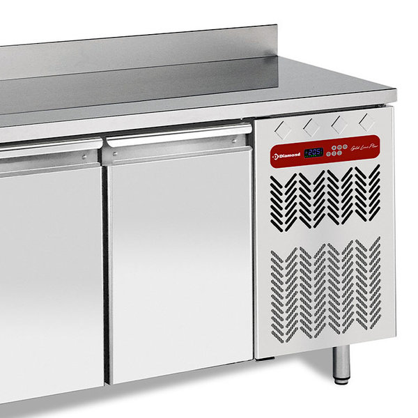Koelwerkbank | Energiezuinig | 260L | 2 Deuren (1/1 GN) | -2°C/+8°C | Geforceerd | 0.36kW | Achteropstand | 1355x700x880/985(h)mm