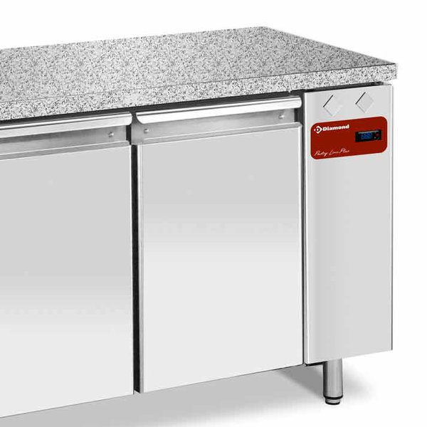 Bakkerij Koelwerkbank | 293L | 2 Deuren (EN600x400) | Voor Externe Koelunit | Natuursteen Werkblad | 1295x800x880/900(h)mm