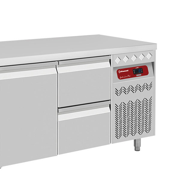 Koelwerkbank | 405L | 2 Deuren + 2 Laden (1/1 GN) | -2°C/+8°C | Statisch/Geventileerd | 0.25kW | 1795x700x866/960(h)mm