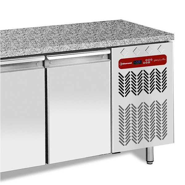 Bakkerij Koelwerkbank | PastryLine | Energiezuinig | 360L | 2 Deuren (EN600x400) | -2°C/+8°C | Geforceerd | Natuursteen Werkblad | 1505x800x880/900(h)mm