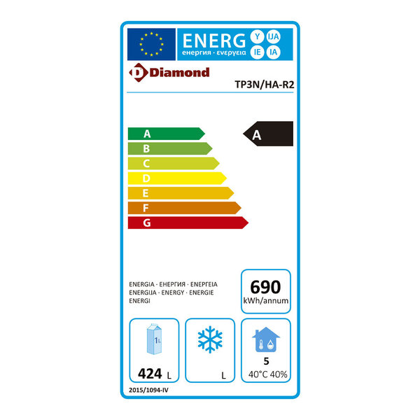 Bakkerij Koelwerkbank | Energiezuinig | 550L | 3 Deuren (EN600x400) | -2°C/+8°C | Geforceerd | 0.36kW | Achteropstand | 2030x800x880/1000(h)mm