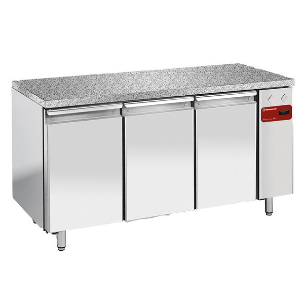 Bakkerij Koelwerkbank | 550L | 3 Deuren (EN600x400) | Voor Externe Koelunit | Natuursteen Werkblad | 1820x800x880/900(h)mm