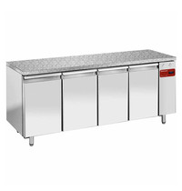 Diamond Bakkerij Koelwerkbank | 760L | 4 Deuren (EN600x400) | Voor Externe Koelunit | Natuursteen Werkblad | 2340x800x880/900(h)mm 