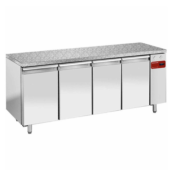 Bakkerij Koelwerkbank | 760L | 4 Deuren (EN600x400) | Voor Externe Koelunit | Natuursteen Werkblad | 2340x800x880/900(h)mm