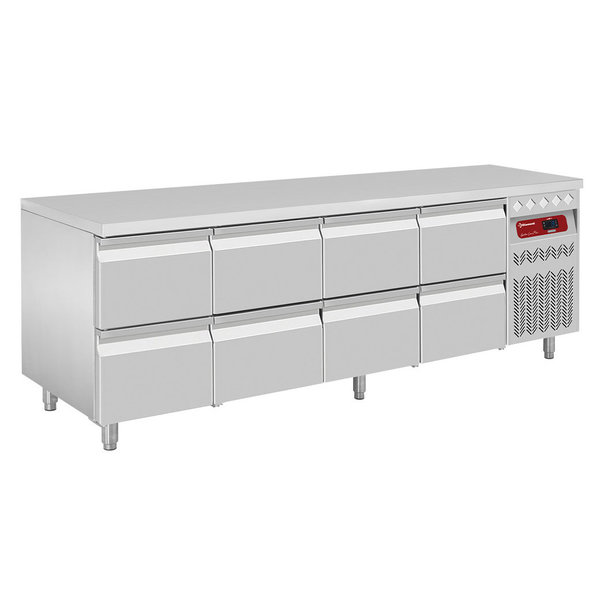 Koelwerkbank | 550L | 8 Laden (1/1 GN) | -2°C/+8°C | Geventileerd | 0.38kW | 2260x700x866/960(h)mm