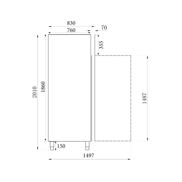 Koelkast | 600L (2/1 GN) | RVS | +2°C/+8°C | Geforceerd | 0.32kW | 740x830x2010(h)mm
