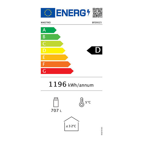 Drankenkoeling | 707L | Zwart | +1°C/+10°C | Geventileerd | 0.45kW | Wielen | 775x740x2145(h)mm