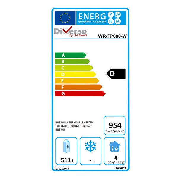 Koelkast | 600L (2/1 GN) | Wit | -1°C/+6°C | Geforceerd | Wielen | 780x740x1925(h)mm