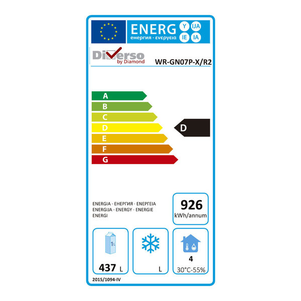 Koelkast | 700L (2/1 GN) | RVS | 0°C/+8°C | Geforceerd | Wielen (Geremd) | 693x826x2008(h)mm