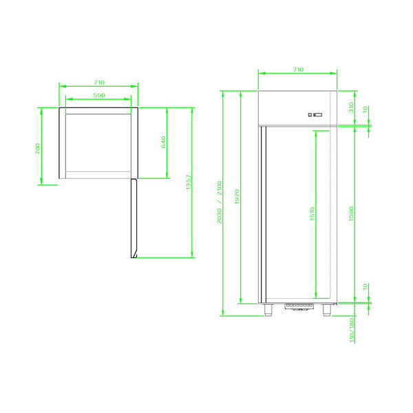 Koelkast | 600L | RVS | 0°C/+10°C | Geventileerd | 0.39kW | 710x700x2030(h)mm